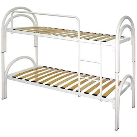 Letto a Castello Bianco con Doppio Arco e Doghe in Legno - 200x80 cm