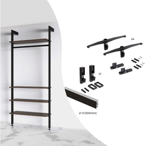 Emuca Kit Supporti Mensole e Barra Appendiabiti - Nero Testurizzato (1/5)
