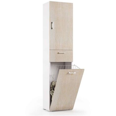 Mobile Multiuso Con Cestello Porta Biancheria bianco anta rovere