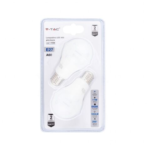 Lampadina LED E27 11W 100LM/W A60 6400K (Blister 2 pezzi)