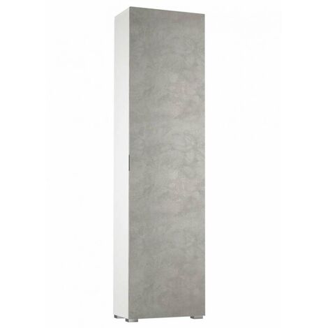 Terraneo Mobile Bianco con Anta Cemento e 7 Ripiani - 50x30x182 cm