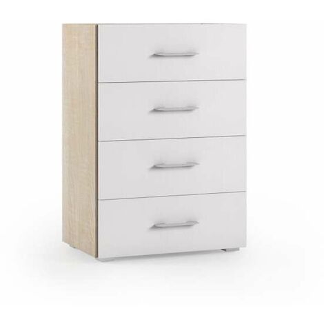 Mobile 4 Cassetti Guide In Metallo E Piano Con Vassoio Contenitore rovere con frontali bianco (1/2)