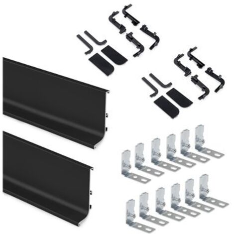 Emuca Kit di 2 profili superiori Gola per mobili da cucina, lunghezza 2,35m, con accessori, Alluminio, Verniciato nero