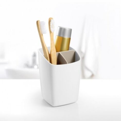 Tescoma Portaspazzolini Quadrato Bianco Tortora 3 Fori - 8,5x12 cm (1/5)