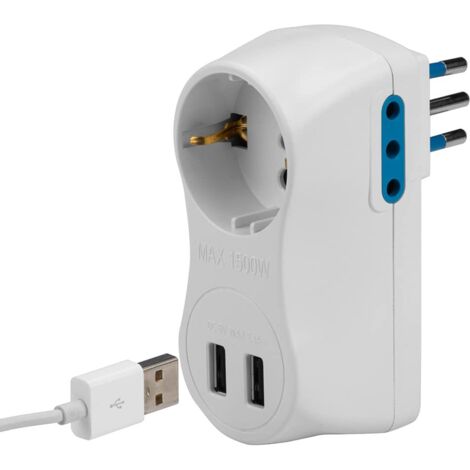 Adattatore spina 10A con 2 prese 10A 1 presa 10-16A e 2 prese USB (1/3)