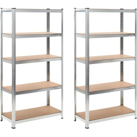 Scaffali Resistenti 5 Strati 2 pz Argento Acciaio e Multistrato vidaXL