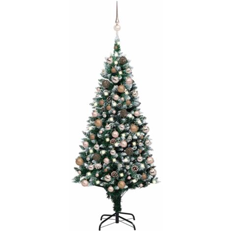 vidaXL Albero di Natale Preilluminato con Palline e Pigne 180 cm