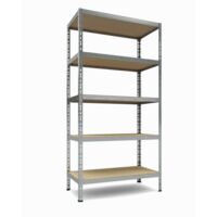 TKT Scaffale in Metallo Grigio con Base in Legno - 5 Ripiani, 175Kg per Ripiano