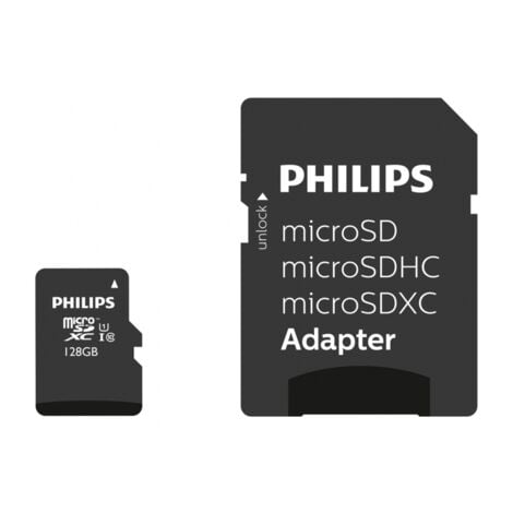 Carte PHILIPS Micro SDHC / SDXC + Adaptateur / 8GB, 16GB, 32GB, 64GB, 128GB  128GB