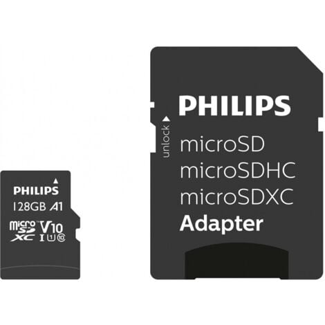 Carte PHILIPS Micro SDHC / SDXC + Adaptateur / 8GB, 16GB, 32GB, 64GB, 128GB  128GB