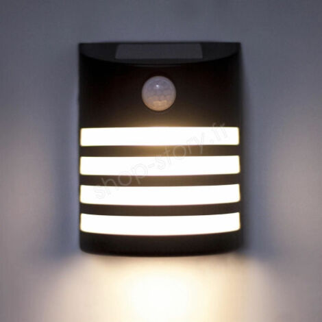 Applique murale solaire extérieure noire – LED blanc chaud – Détecteur de mouvement 3-5m – Plastique durable IP44 – Installation sans fil – Shop-Story (1/5)