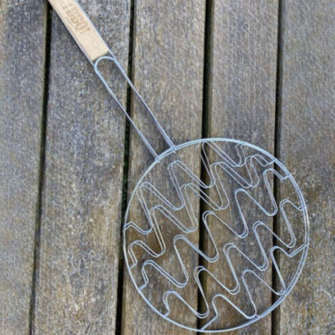 Double Grille Barbecue Ronde 30 cm en Acier Chromé avec Manche en Bois (1/5)