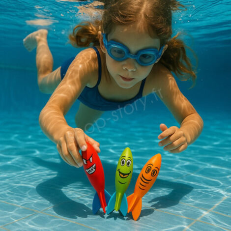 Set de 4 Torpilles Aquatiques Multicolore de Plongée Idéal pour la Piscine et Apprentissage Sous l'Eau (1/5)