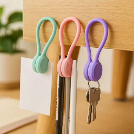 Lot de 3 Attaches de Câble Magnétiques en Silicone Réutilisables pour Bureau et Maison (1/5)