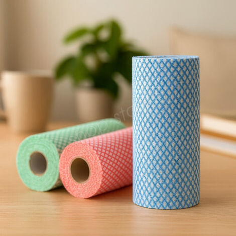 Pack de 2 Rouleaux de 50 Lingettes Lavables Réutilisables Non Tissées Multiusage Absorbantes Couleur Aléatoire (1/5)