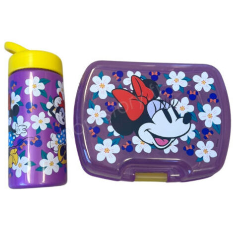 Set Repas Enfant Minnie avec Boîte à Gouter et Gourde 420ml Plastique violet pour Ecole et Sortie (1/3)