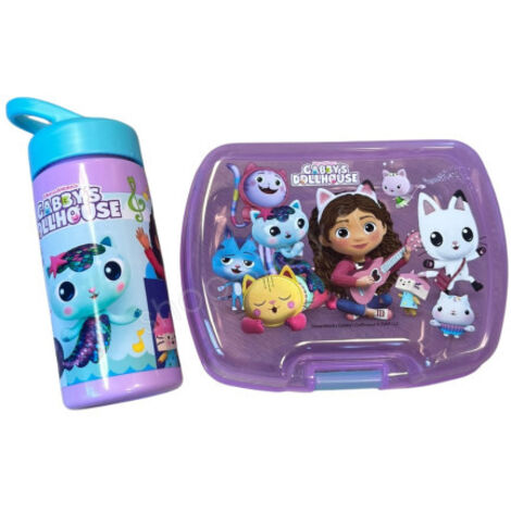Set Repas Enfant Gabby et la Maison Magique avec Boîte à Gouter et Gourde 420ml Plastique violet pour Ecole (1/3)