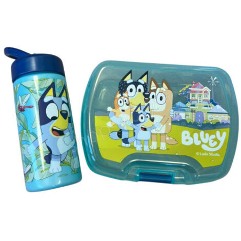 Set Repas Enfant Bluey avec Boîte à Gouter et Gourde 420ml Plastique bleu pour Ecole et Sorties (1/3)