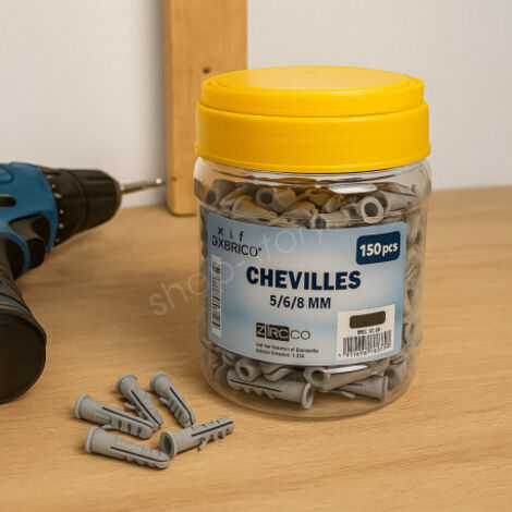 Lot de 150 Chevilles 5/6/8 mm avec Boîte de Rangement – Fixation Béton, Brique & Placo (1/5)