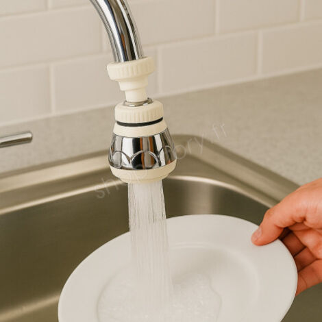 Embout Robinet 360° Chrome Blanc – Économie d'Eau & Filtration (1/5)