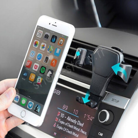 Support de téléphone gravitationnel pour voiture – Pince à ressorts pour grilles d'aération – Compatible smartphones 6,5 à 8,5 cm – ABS et PC – Shop-Story