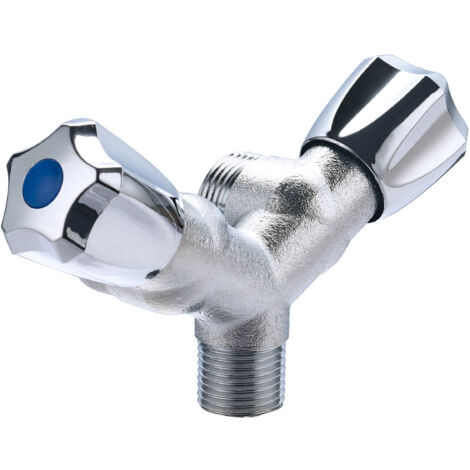 Rubinetto Doppia Uscita G1/2 In ABS Cromato – Per Lavatrice, Cucina, Bagno E Giardino Con Maniglie Indipendenti