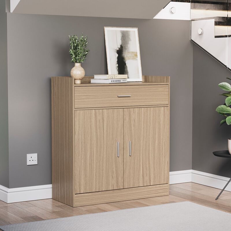Dalby Shoe Cabinet 2 Door 1 Drawer Hallway Storage Cupboard Stand Oak