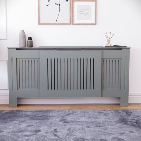 Chelsea Radiator Cover MDF Modern Cabinet Slatted Grill, Grey, Adjustable