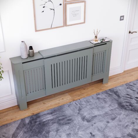 Chelsea Radiator Cover MDF Modern Cabinet Slatted Grill, Grey, Adjustable