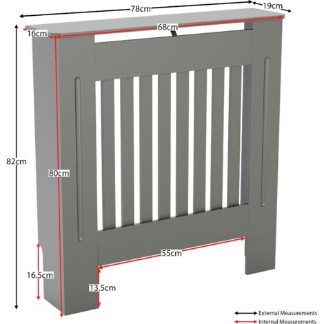 Chelsea Radiator Cover MDF Modern Cabinet Slatted Grill, Grey, Small
