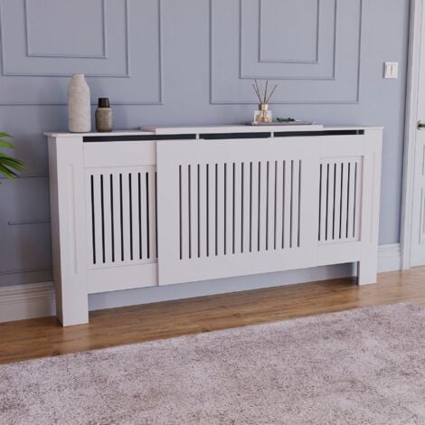 Chelsea Radiator Cover MDF Modern Cabinet Slatted Grill, White, Adjustable