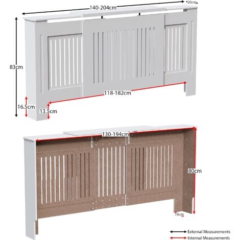 Chelsea Radiator Cover MDF Modern Cabinet Slatted Grill, White, Adjustable