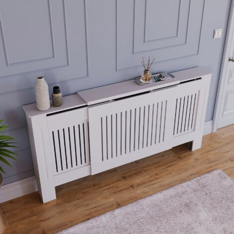 Chelsea Radiator Cover MDF Modern Cabinet Slatted Grill, White, Adjustable