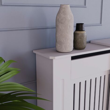 Chelsea Radiator Cover MDF Modern Cabinet Slatted Grill, White, Adjustable