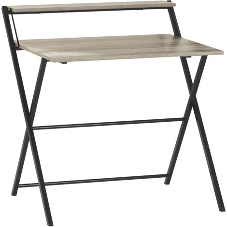 Brooklyn Folding Computer Desk PC Laptop Table 2 Shelf Home Office Study, Grey