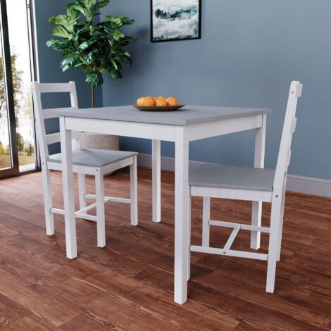 Yorkshire 2 Seater Wooden Dining Table Set Chairs Kitchen Room Furniture, White-&-Grey