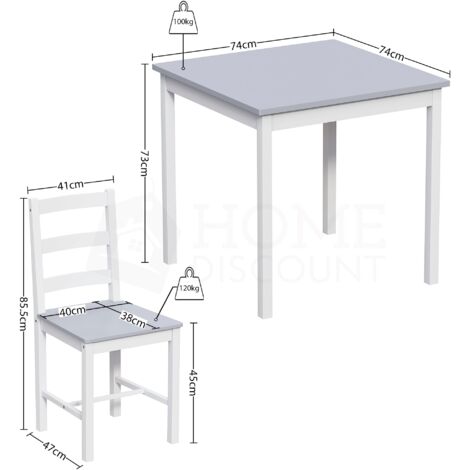 Yorkshire 2 Seater Wooden Dining Table Set Chairs Kitchen Room Furniture, White-&-Grey