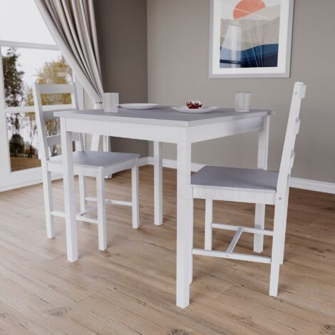 Yorkshire 2 Seater Wooden Dining Table Set Chairs Kitchen Room Furniture, White-&-Grey