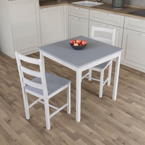 Yorkshire 2 Seater Wooden Dining Table Set Chairs Kitchen Room Furniture, White-&-Grey