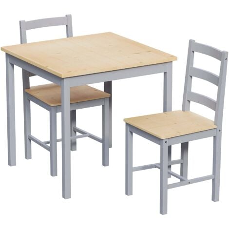 Yorkshire 2 Seater Dining Set Kitchen Dining Table and Chairs Furniture Set Of 2, Grey-&-Pine