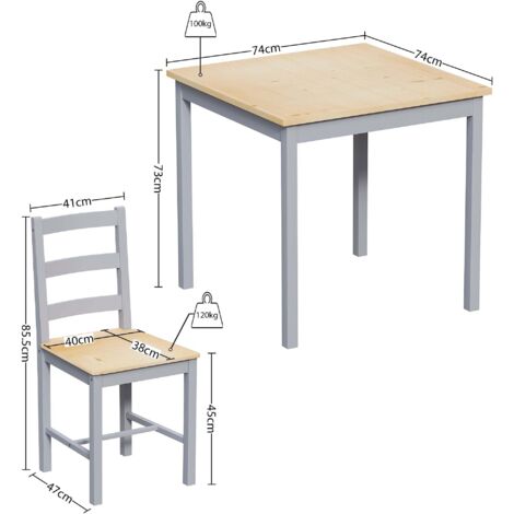 Yorkshire 2 Seater Dining Set Kitchen Dining Table and Chairs Furniture Set Of 2, Grey-&-Pine