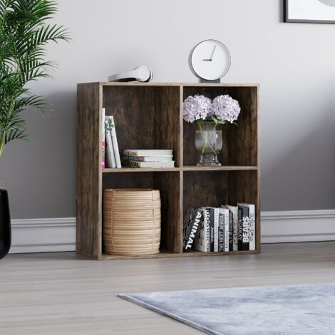 Durham 4 Cube Bookcase Shelf Wooden Display Storage Rack Free Standing Shelf Unit, DarkWood-0-Baskets