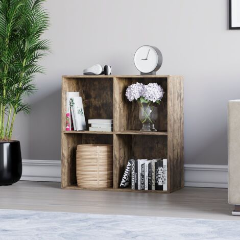 Durham 4 Cube Bookcase Shelf Wooden Display Storage Rack Free Standing Shelf Unit, DarkWood-0-Baskets