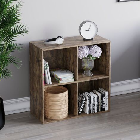 Durham 4 Cube Bookcase Shelf Wooden Display Storage Rack Free Standing Shelf Unit, DarkWood-0-Baskets