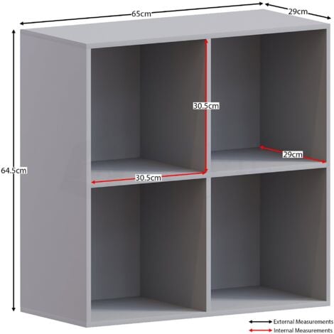 Durham 4 Cube Bookcase Shelf Wooden Display Storage Rack Free Standing Shelf Unit, Grey-2-Black-Baskets