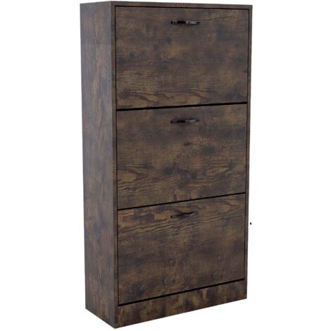 3 Drawer Shoe Cabinet Hallway Storage Cupboard Stand, Dark-Wood