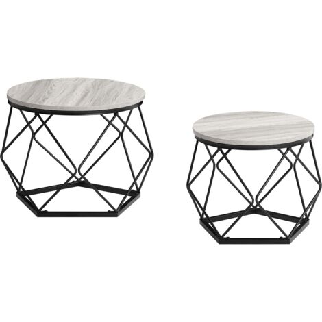 Brooklyn Round Geometric Shaped Nest of Tables Set of 2 MDF Wood Coffee Side End Table, Grey