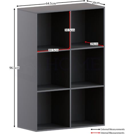 Durham 6 Cube Bookcase Shelf Wooden Display Storage Rack Free Standing Shelf Unit, Black-3-Black-Baskets