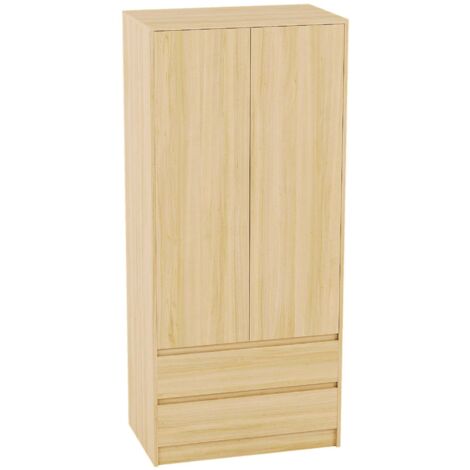 Denver 2 Door Wardrobe With 2 Drawers and Hanging Rail Bedroom Furniture, Pine (1/5)