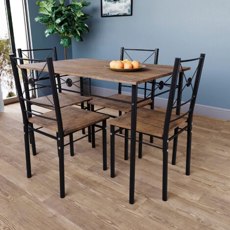 Roslyn 4 Seater Dining Set Kitchen Dining Table and Chairs Furniture, Dark-Wood